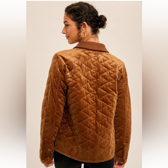 308. Velvet Quilted Cozy Jacket Caramel W/Pockets S, M & L NEW Item NWT - Picture 2 of 5